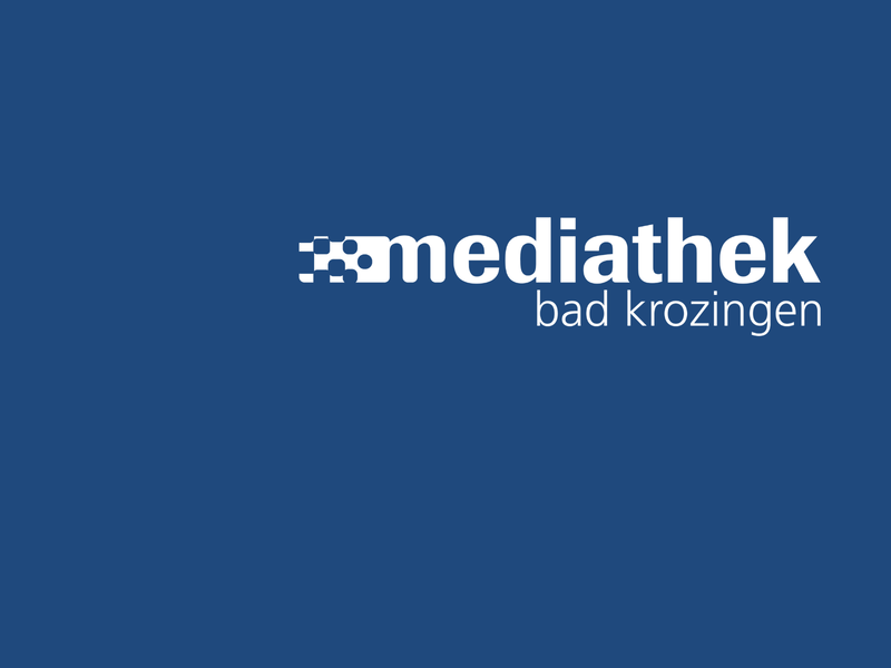 Logo der Mediathek Bad Krozingen in weiß auf dunkelblauem Hintergrund